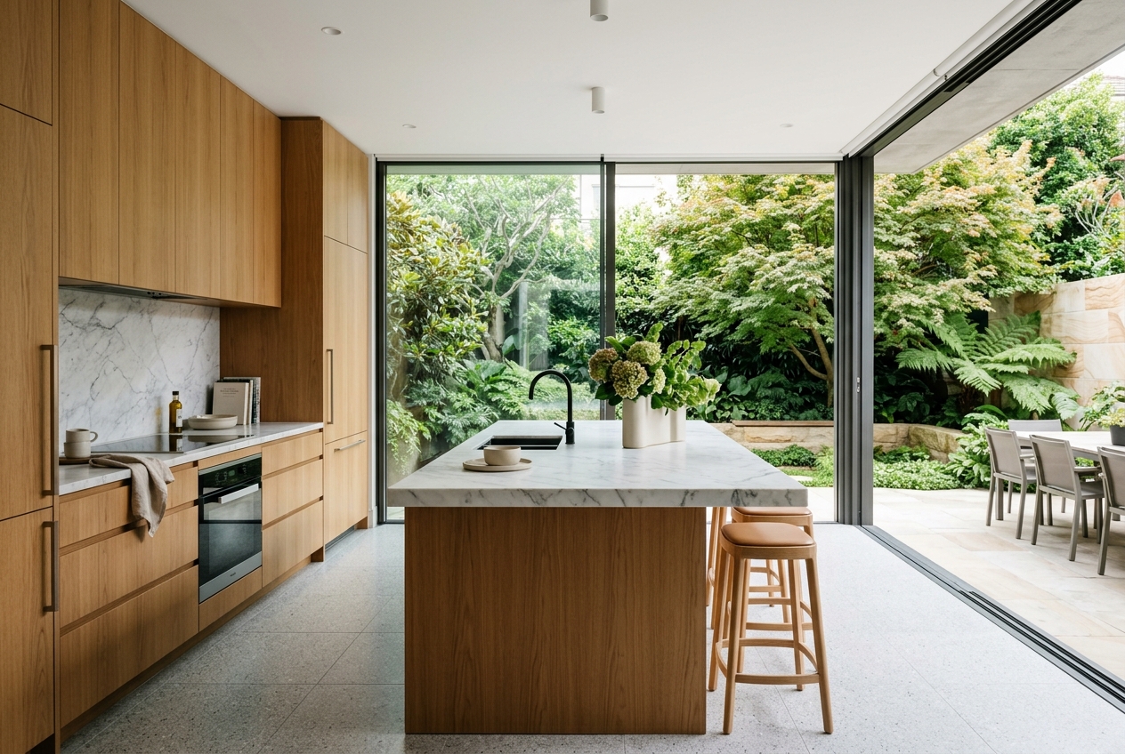 Contemporary kitchen overlooking the courtyard