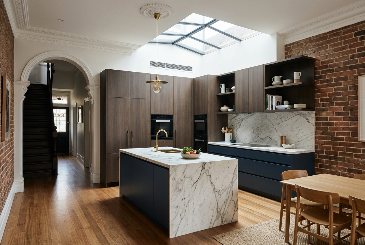 Modern kitchen in heritage terrace context