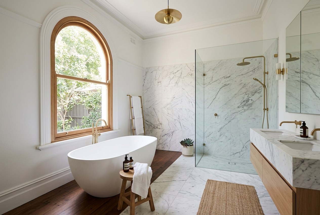 Master bathroom — marble and brass